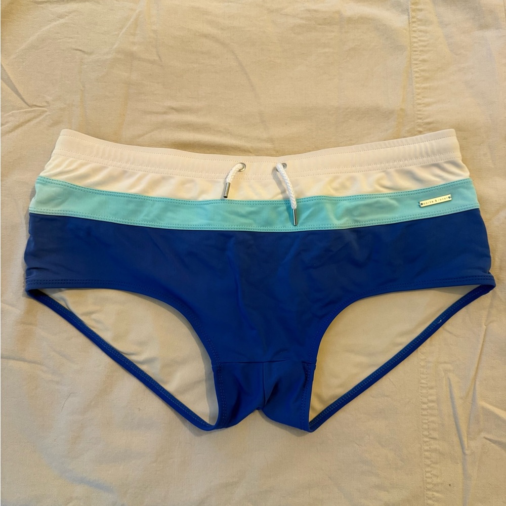 Parke & Ronen: Blue and White Swim Trunks